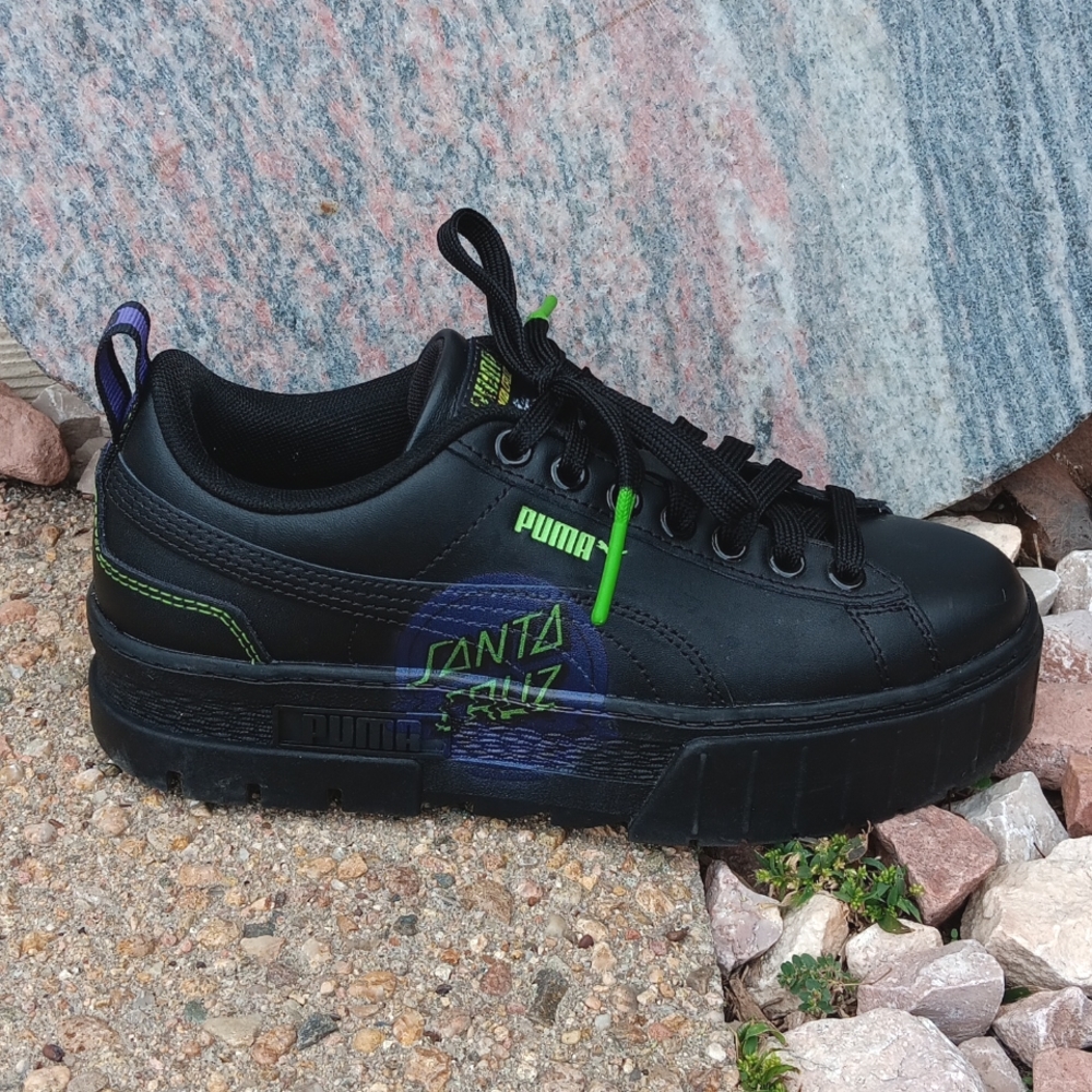 Puma X Santa Cruz Mayze black leather platform lace up sneakers Women's 7.5